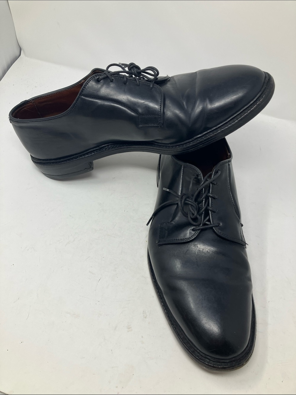 Allen Edmonds Leeds 9501 Black Leather Plain Toe Derby Shoes Mens 14 D